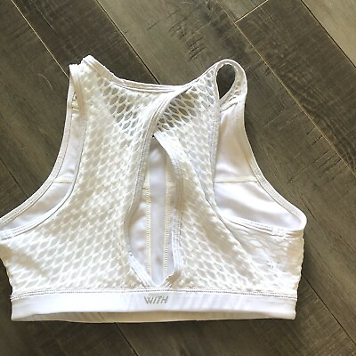 #ad WITH Wear It To Heart High Neck Bra Small S White Sports Sports Bra Mesh Keyhol $33.99