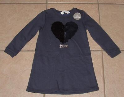 #ad NEW NWOT Girls Small 3 4 Navy Blue Long Sleeve Embellished Heart Dress Hamp;M $10.00