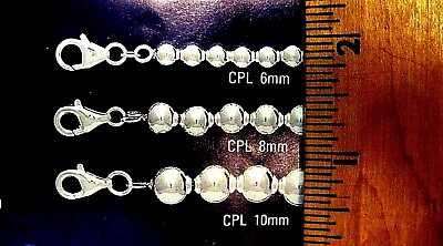 #ad Round Bead 6 mm 10 mm Sterling Silver Chain amp; Bracelets .925 Pure Silver $49.50