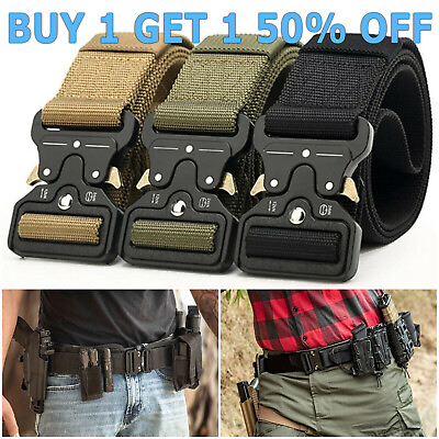 #ad MEN Casual Military Tactical Army Adjustable Quick Release Belts Pants Waistband $5.49