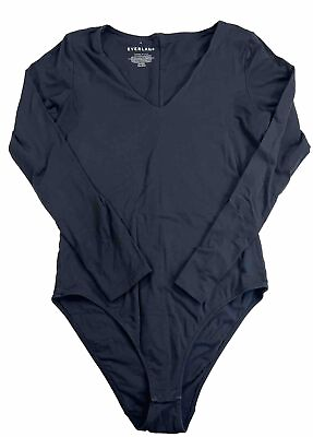 #ad Everlane Black Long Sleeve V Neck Bodysuit Size Medium $20.00