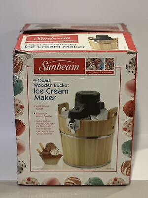 #ad Sunbeam 4 Quart Ice Cream Maker Wooden Bucket w Original Box $39.99