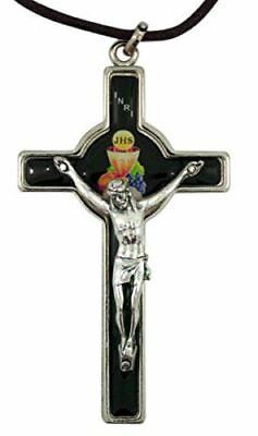 #ad Silver Toned and Enamel First Communion Crucifix Pendant 3 Inch $27.44
