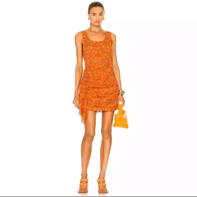 #ad #ad Rhode Tilda Women’s XS Orange Floral Print Ruffle Trim Sleeveless Mini Dress EUC $125.00