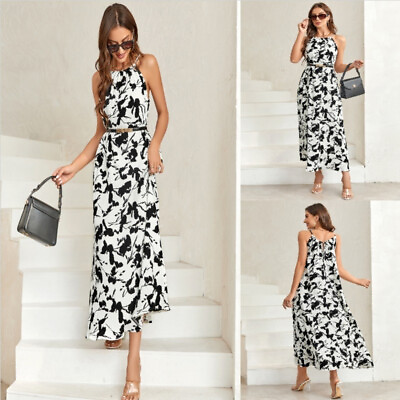 #ad Women Sleeveless Tie Front Slip Dress Summer Floral Holiday Beach Maxi Dresses $21.99