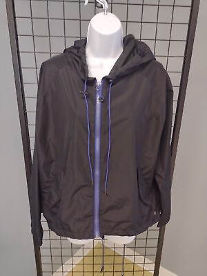 #ad MPG Running Jacket Woman#x27;s Size Large Full Zip Black Pockets Hooded Coat $15.99
