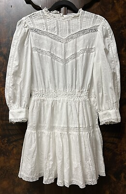 #ad NWT Love Shack Fancy Target Talulah Dress White Pintuck Yoke Peasant Boho Sz S $74.99
