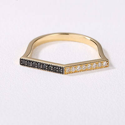 #ad 0.4ct Simulated Black White Diamond Unique Stackable Band Yellow Gold Plated $99.99
