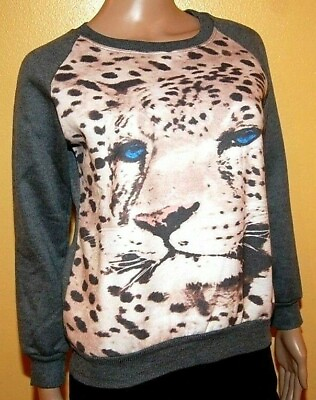#ad Leopard Sweater Womens Gray XS Pullover Animal Print $17.88