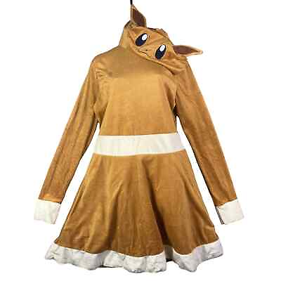 #ad Pokemon Eevee Dress Costume Womens Size Large Brown Cosplay Halloween Tail Hood $36.08