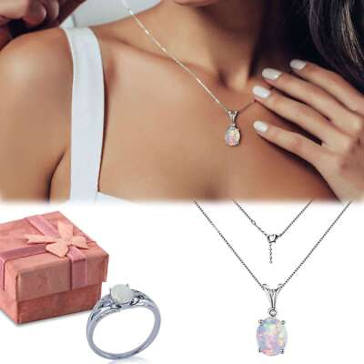 #ad Womens Fire Opal Silver 925 Sterling Gemstone Jewelry Ring Necklace Pendant $9.26