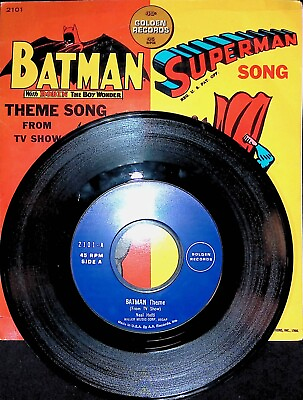 #ad VINTAGE 45 RPM RECORD quot;BATMAN THEME SUPERMAN SONGquot; NEAL HEFTI GOLDEN 1965 $14.99