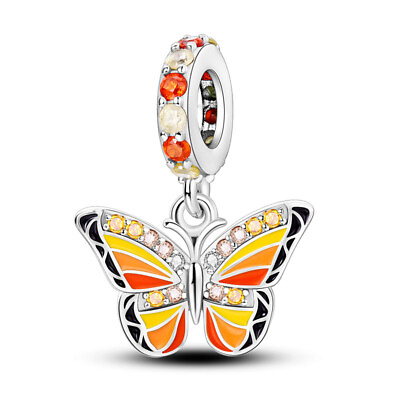 #ad Enamel Crystal Butterfly Love Wing Bead Charm Sterling Silver 925 GBP 14.99