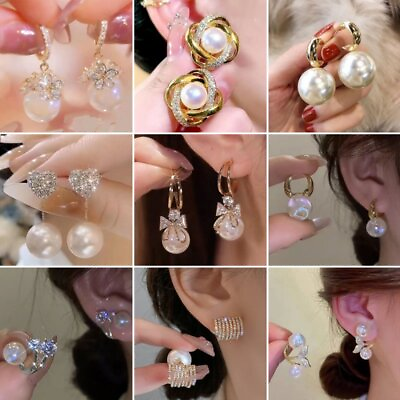 #ad Luxury Pearl Zircon Butterfly Bowknot Tassel Earrings Stud Drop Dangle Jewelry GBP 2.66