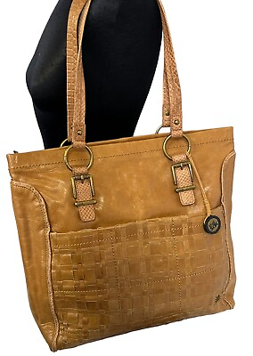 #ad The Sak Large Shoulder Bag Tote Tan Leather Woven Front Pocket $39.99
