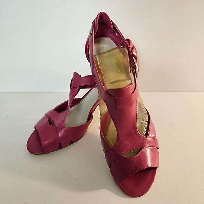 #ad Nine West Size 7.5M Foxy Girl Raspberry Dark Pink Strappy Kitten Heeled Sandals $24.95