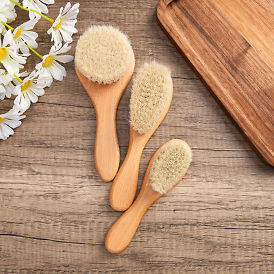 #ad Newborn Baby Hairbrush Wooden Brush Natural Hair Brush Soft Bristles Scrub $3.96