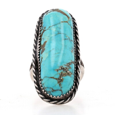 #ad Native American Turquoise w Pyrite Matrix Cocktail Solitaire Ring Sterling 925 $199.99