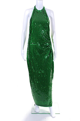 #ad Ronny Kobo Womens Sequin Embellished Alix Open Back Halter Shift Dress Green Siz $75.61
