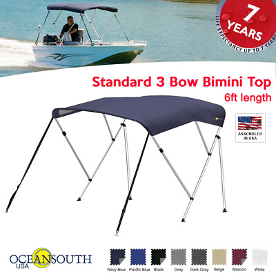 #ad Oceansouth Standard BIMINI TOP 3 Bow Boat Cover 6ft Long With Rear Poles $122.85