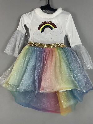 #ad Rainbow Unicorn Kids Halloween Costume Dress Wings Headpiece 4 6 Small #5562 $16.90