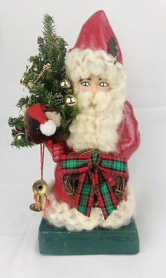 #ad Vintage Christmas Paper Mache Belsnickle Santa Claus 13” Figure Prop w Tree Bear $24.50