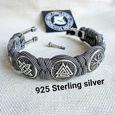 #ad Silver 925 Sterling bracelet. Paracord bracelet. Viking protective amulet. $290.00
