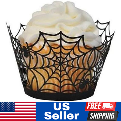 #ad 36 Pcs Halloween Cupcake Wrappers Spider Web Cupcake Wrapper Halloween Party Dec $12.75