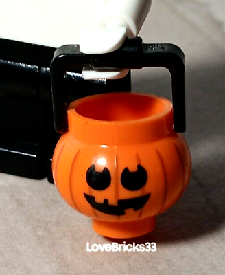 #ad New LEGO Pumpkin Bucket Pail Black Handle Printed ROUND Fun Face Expression Carv $11.92