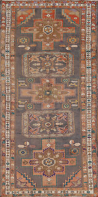 #ad Vintage Geometric Wool Gray Meshkin Area Rug 5x10 Hand knotted Tribal Carpet $399.00