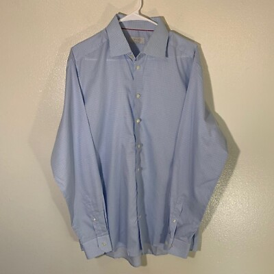 #ad Eton Contemporary Blue White Check Dress Shirt Size 17 43 $35.00