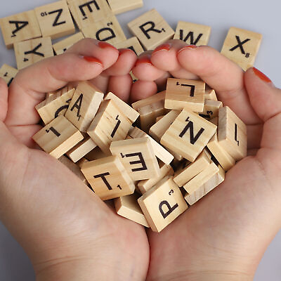 #ad 300Pcs Scrabble Wood Tiles Pieces Full Sets 100 Letters Wooden Replacement Pick $10.99