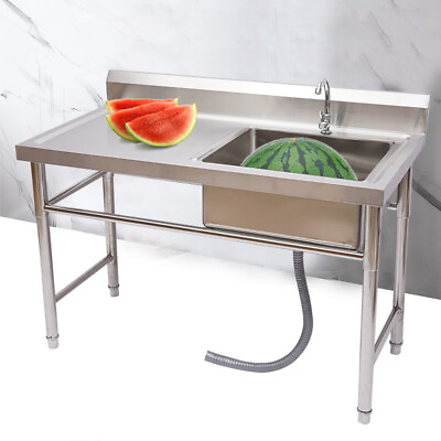 #ad Commercial Kitchen Sink Prep Table w Faucet Stainless Steel Single Compartment $229.43