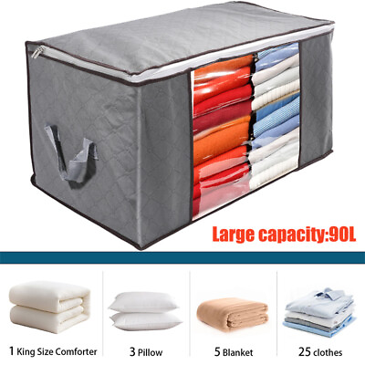 #ad Large Foldable Non woven Storage Bag Clothes Quilt Blanket Zipper Organizer Box $10.99