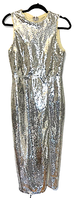 #ad LuLu’s High Shine Silver Sequin Bodycon Sleeveless Midi Dress Size Small $35.00