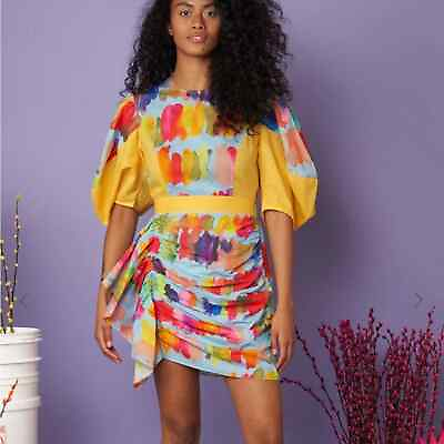 #ad RHODE Pia Dress Blue and Yellow Brushstrokes Size Small $325.00