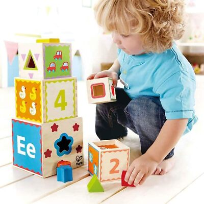 #ad Hape Pyramid of Play Wooden Toddler Wooden Nesting Blocks Set $26.95