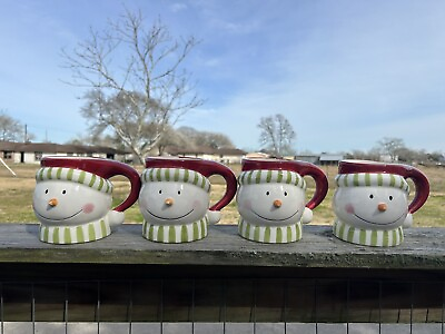 #ad Snowman 4 Ceramic Coffee Cups Hot Chocolate Whimsy Christmas Winter $30.00