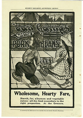 #ad 1903 Van Camps Pork amp; Beans Antique Print Ad Boston Baked Kids Carrying Can $14.95