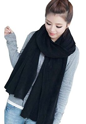 #ad Women#x27;s Warm Long Shawl Winter Warm Large Scarf Pure Color Black $20.31