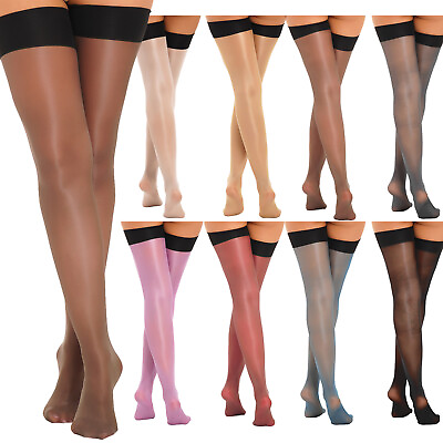 #ad US Women Oil Glossy Mesh Sheer Thigh High Stockings Lingerie Stretchy Pantyhose $6.57