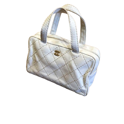 #ad CHANEL Coco mark handbag Wild stitch tote bag leather white quilting $646.00