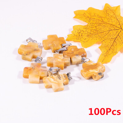 #ad 100Pcs 20x20x6mm Yellow Crazy Lace Agate Cross for Necklace Reiki Pendant HT159 $51.99
