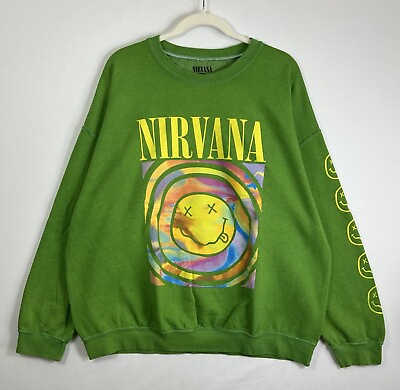 #ad Nirvana X Urban Outfitters Sweatshirt Nirvana Smiley Overdyed Green S M Oversize $30.00