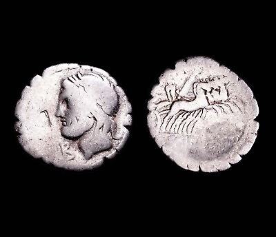 #ad Republic Denarius Roman SCIPIO ASIAGENUS. Serrate Denarius 106 BC . Rome $155.00