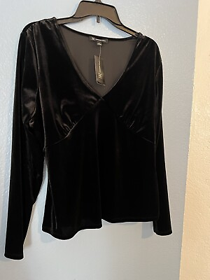#ad PRETTY INC Deep Black Velvet Long Sleeve Top Size XL NWT Vneck. $17.00