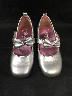 #ad Rosy Girl Girls Silver Shoes Buckle and Bow Girls Size 12.5 18CM $8.50