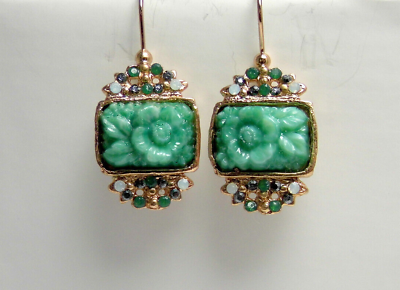 #ad Drop Earrings Cabochon Vintage Colour Green Jade Jewelry Style Bakelite $122.38