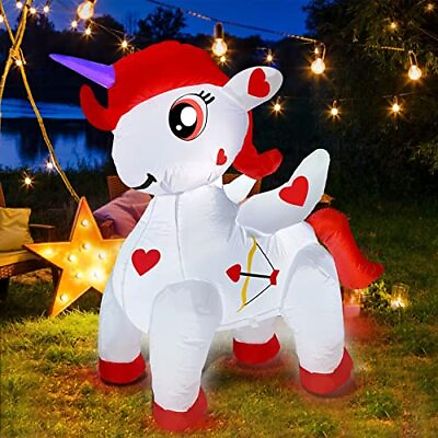 #ad 3.3 Ft Unicorn Valentine#x27;s Day Inflatable Decoration Outdoor Blow Up Unicorn $43.62