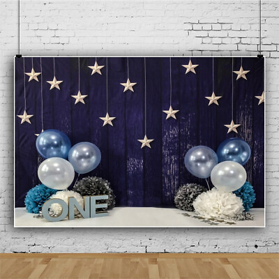 #ad Blue Balloon Baby Shower One 1st Happy Birthday Photography Backdrop Background $29.74